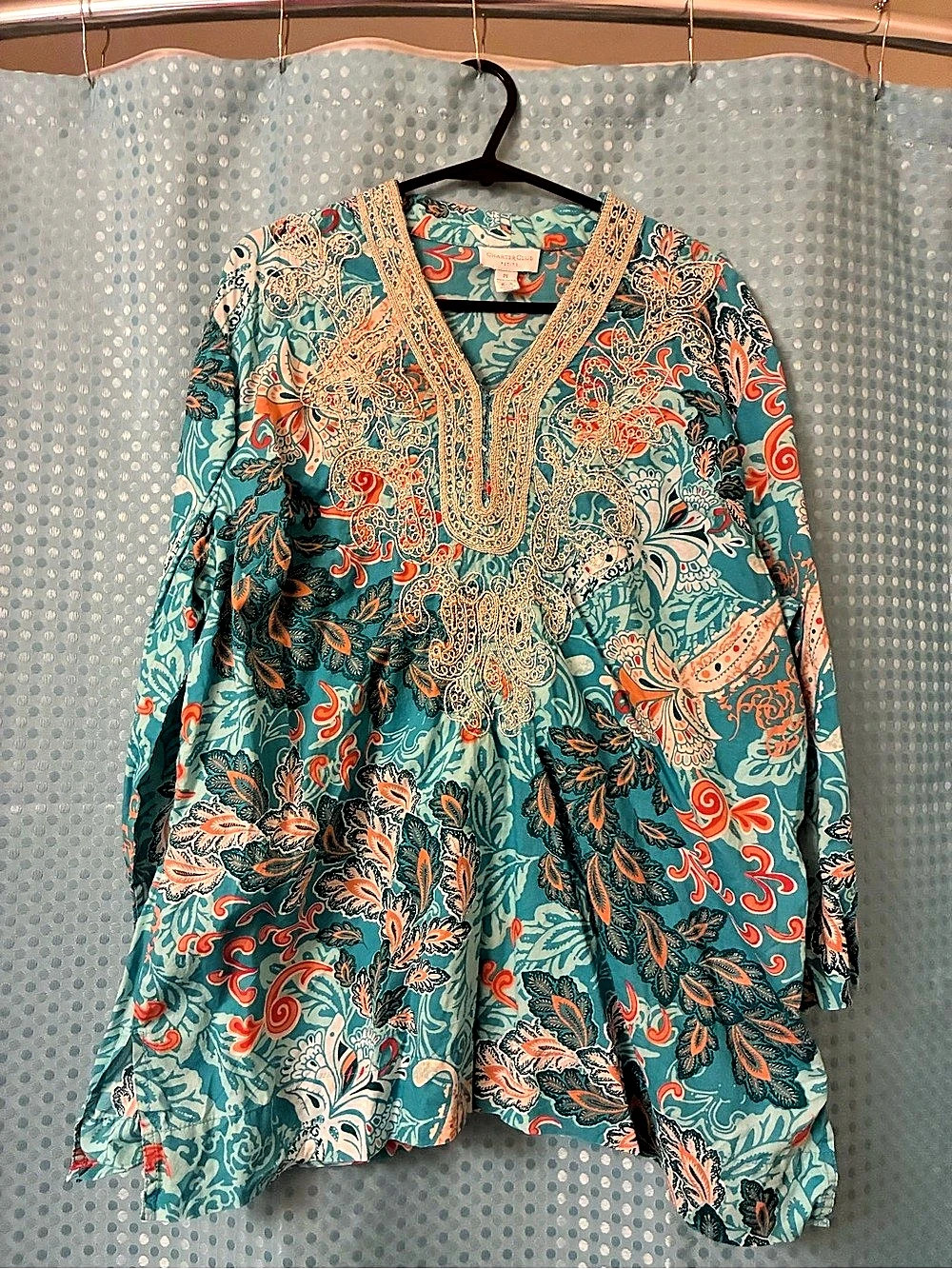 Charter Club Paisley Tunic in Blue & Orange Petite Like New